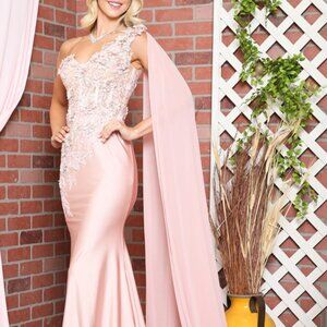 NEW BLUSH EVENING FORMAL NE SHOULDER V-Neck Lace Bodice Mermaid Prom Dress AC388